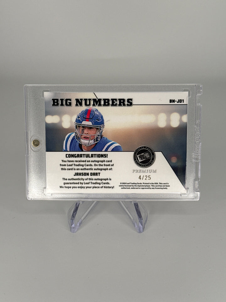 Jaxson Dart 2024 Leaf Press Pass Big Numbers Auto, 4/25