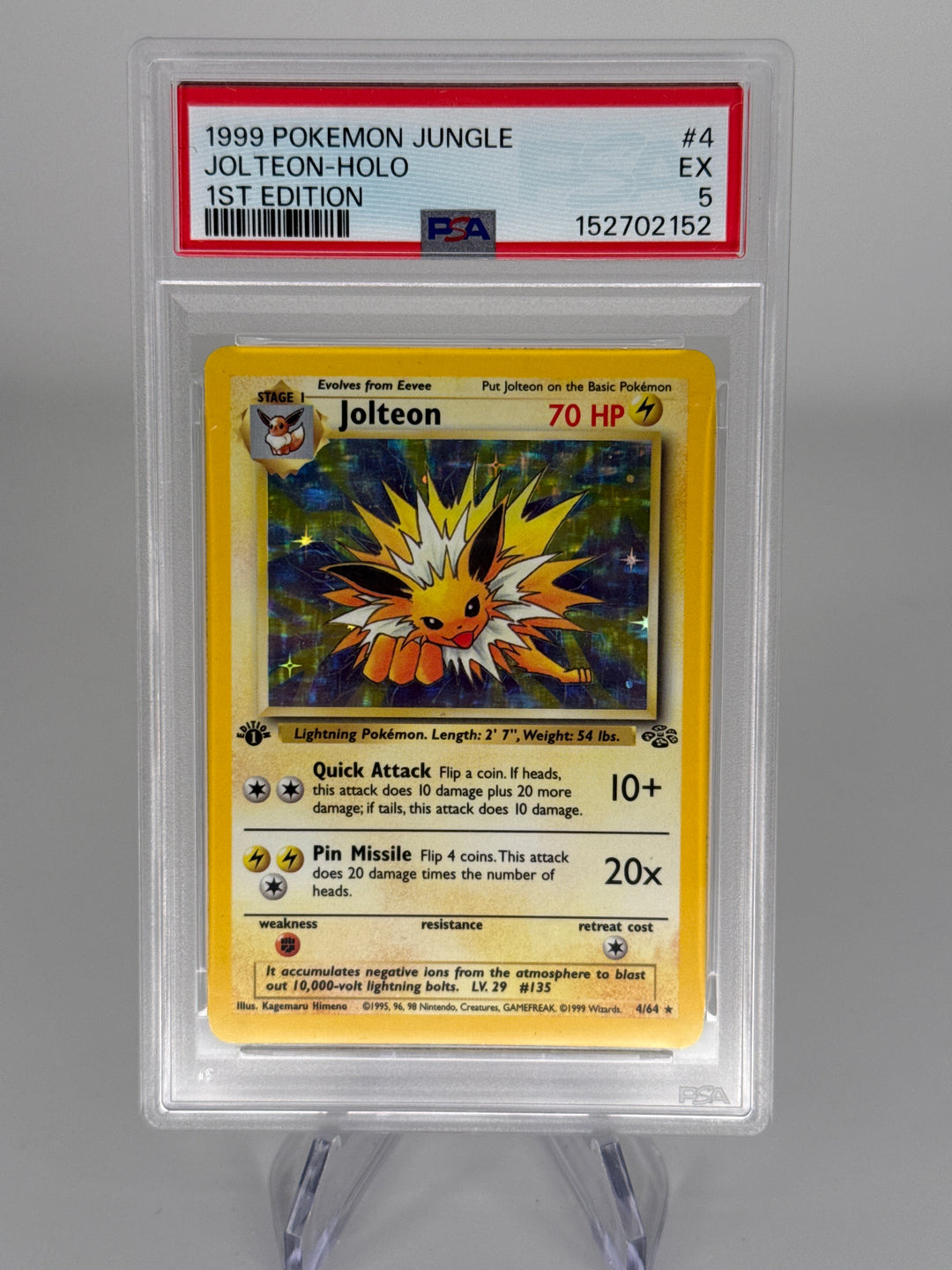Pokemon TCG 1999 Jolteon 1st Edition Jungle Set Holo, 4/64, PSA 5