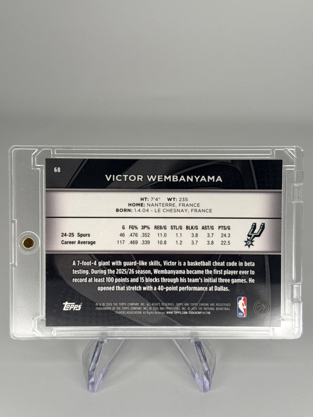 Victor Wembanyama 2026 Topps Chrome Black Green Wave Refractor, 93/99