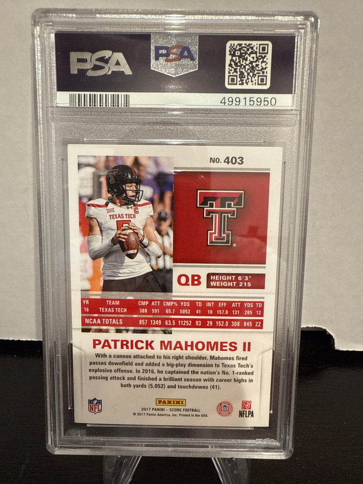 Patrick Mahomes 2017 Panini Score Rookie, PSA 8