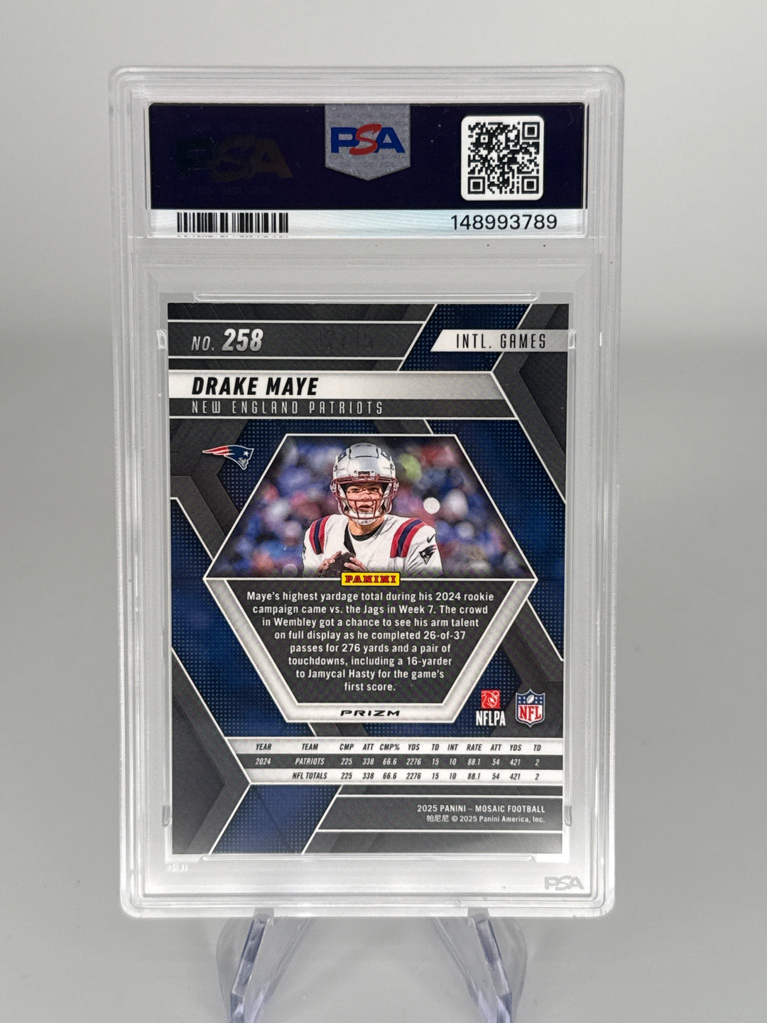 Drake Maye 2025 Panini Mosaic Tessellation Refractor, 12/15, PSA 9 Mint