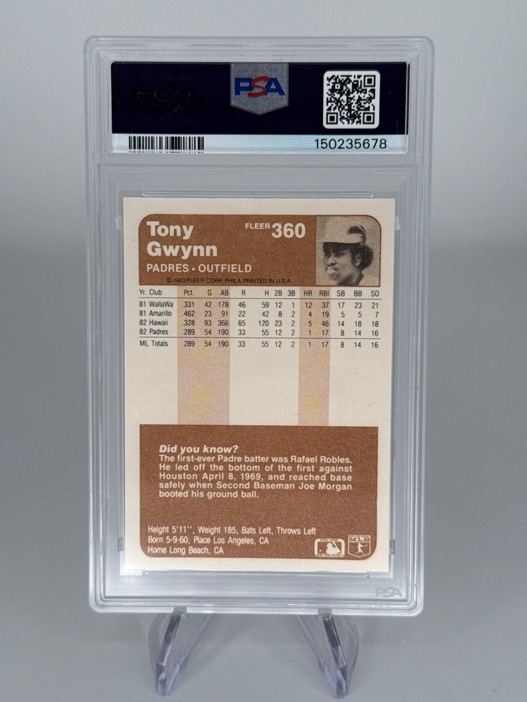 Tony Gwynn 1983 Fleer Rookie, PSA 9 Mint
