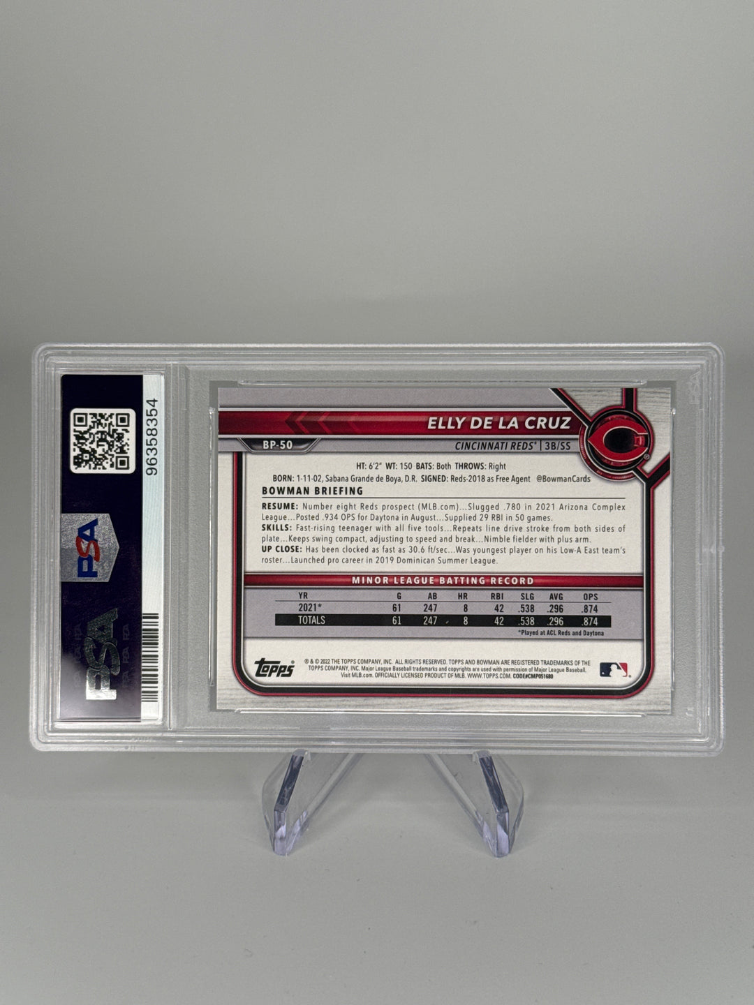 Elly De La Cruz 2022 Bowman Paper Prospects 1st Bowman, PSA 10 Gem Mint