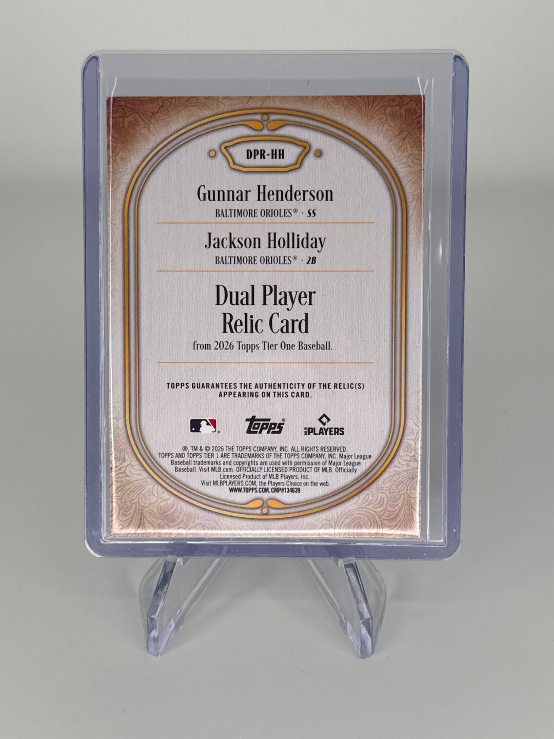 Gunnar Henderson/Jackson Holliday 2026 Topps Tier One Green Foil Dual Relic, 04/49