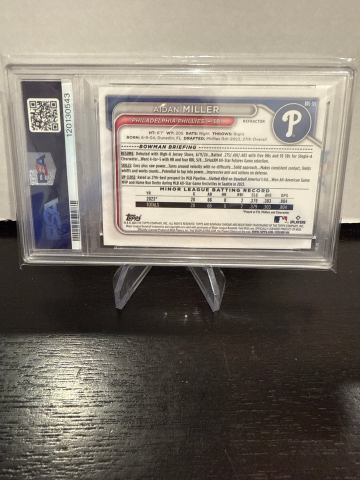 Aidan Miller 2024 Bowman Draft Chrome Refractor, PSA 10 Gem Mint
