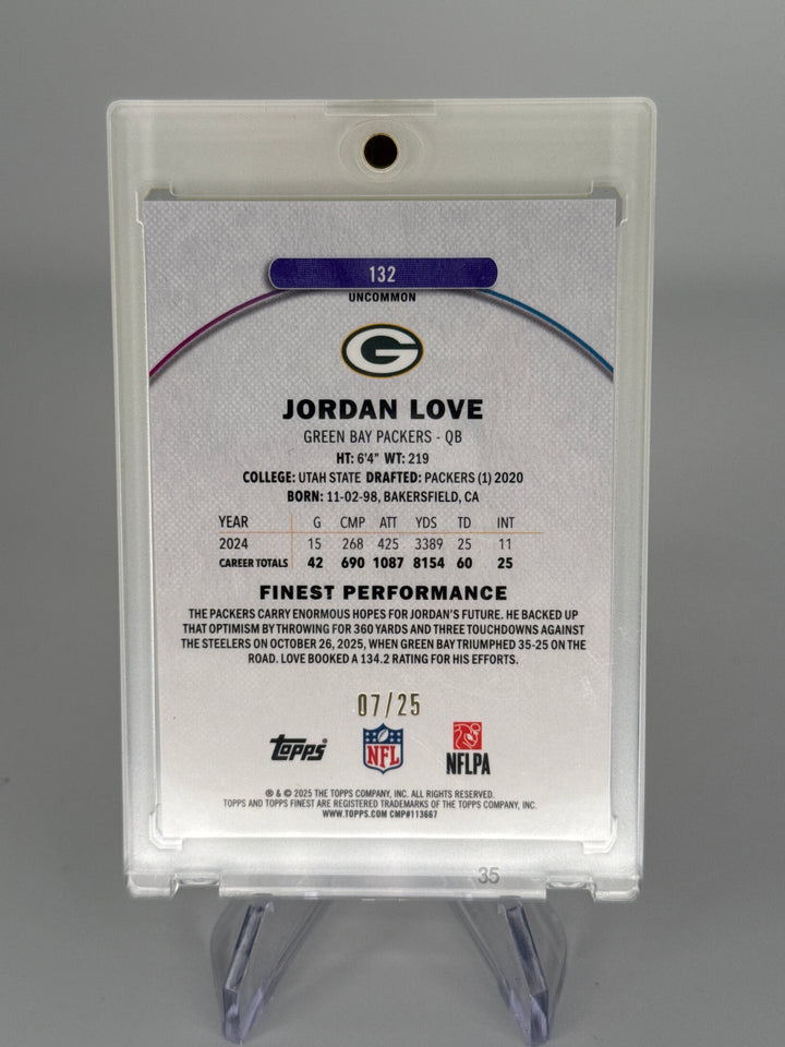 Jordan Love 2025 Topps Finest Gold Refractor w/Coating, 07/25