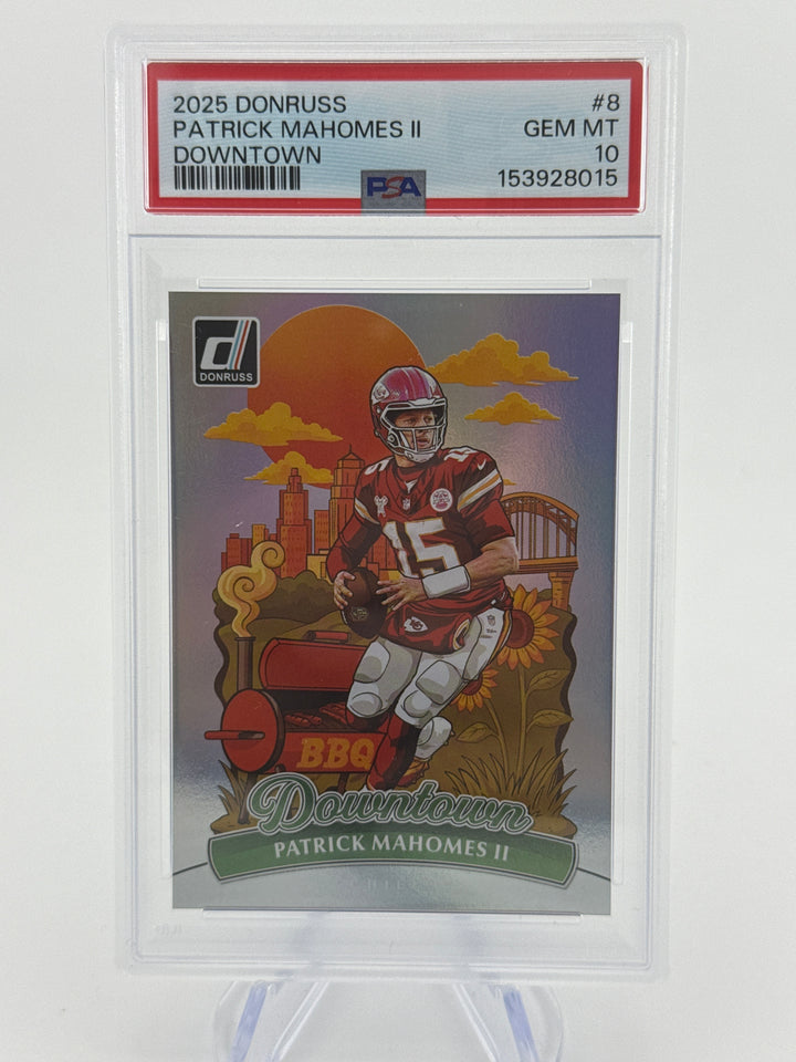 Patrick Mahomes 2025 Panini Donruss SSP Downtown Case Hit, PSA 10 Gem Mint