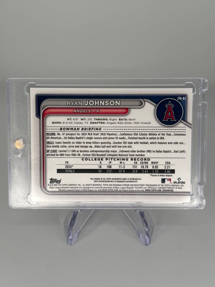 Ryan Johnson 2024 Bowman Chrome 1st Bowman Orange Refractor Auto, 04/25