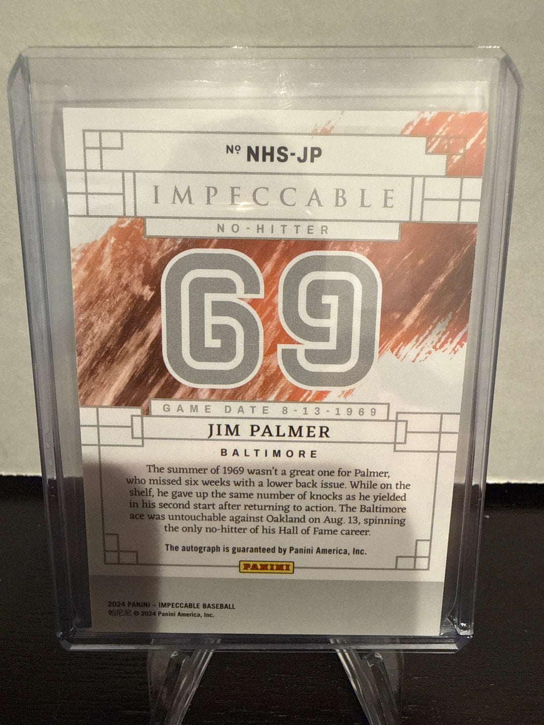 Jim Palmer 2024 Panini Impeccable No Hitter Auto, 54/69