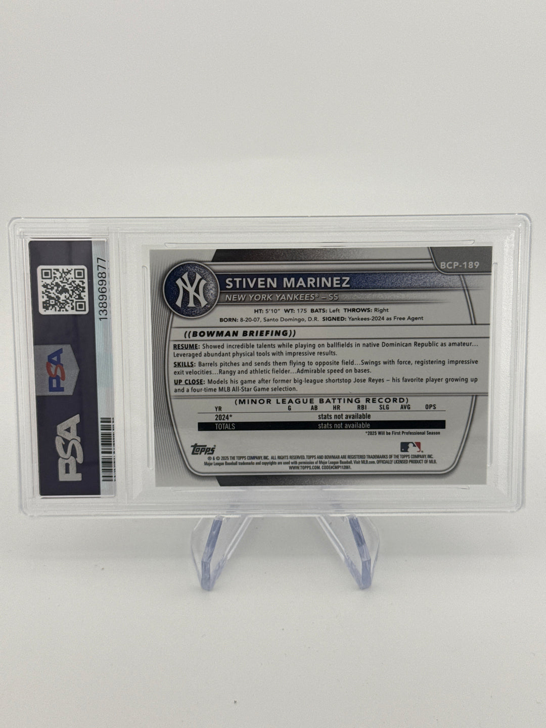 Stiven Martinez 2025 Bowman Draft Chrome 1st Sunflower Seeds Refractor Snack Pack SSP, PSA 10 Gem Mint