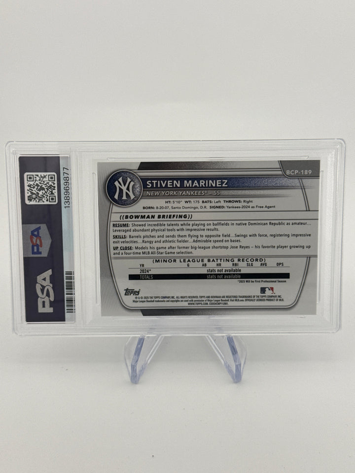 Stiven Martinez 2025 Bowman Draft Chrome 1st Sunflower Seeds Refractor Snack Pack SSP, PSA 10 Gem Mint
