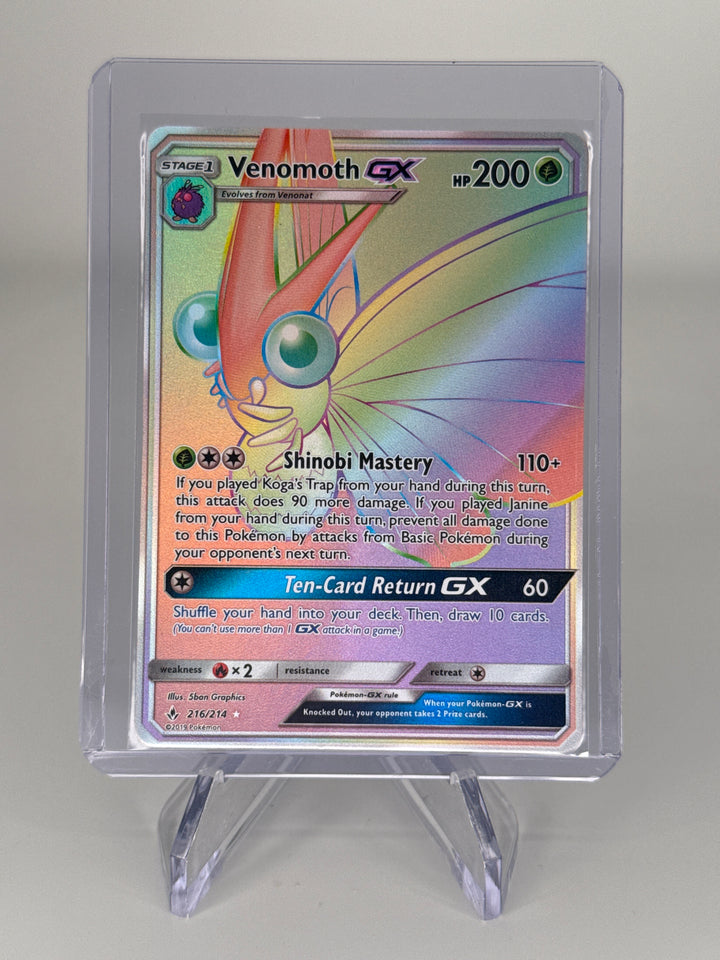 Pokemon TCG 2019 Venomoth GX Unbroken Bonds Rainbow Rare, 216/214