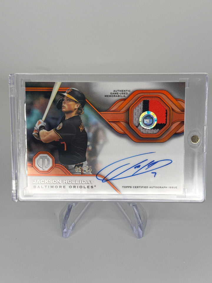 Jackson Holliday 2026 Topps Tribute Patch Auto Orange, 06/25