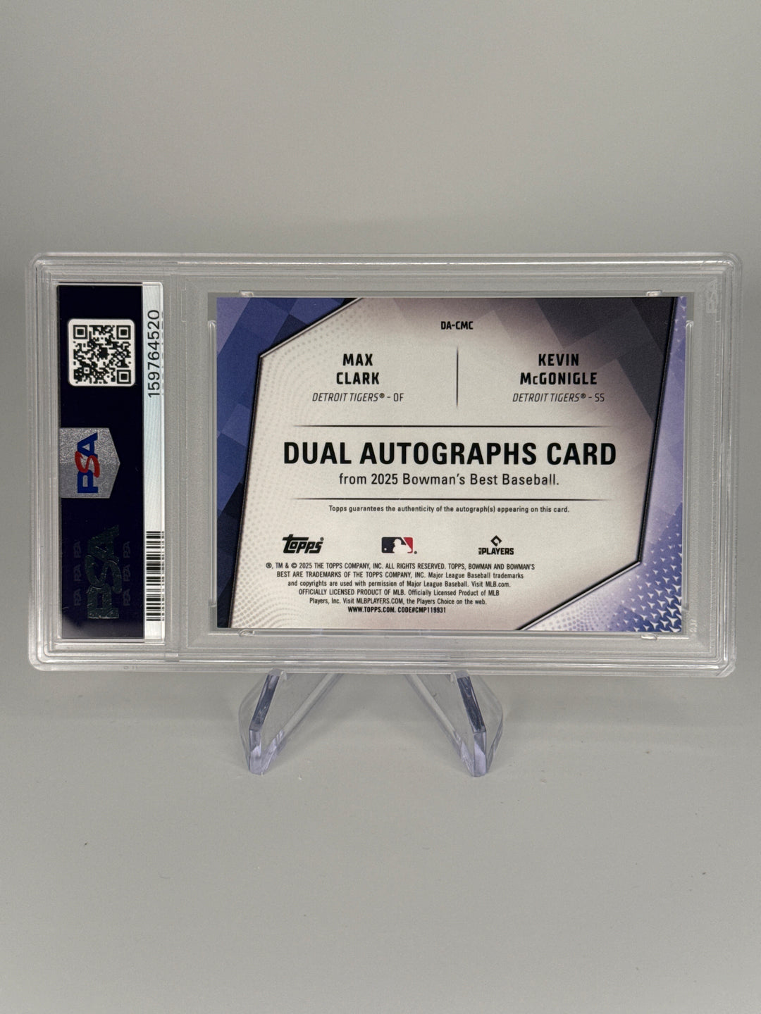Max Clark/Kevin McGonigle 2025 Bowman's Best Dual Auto Orange Refractor, 16/25, PSA 9 Mint