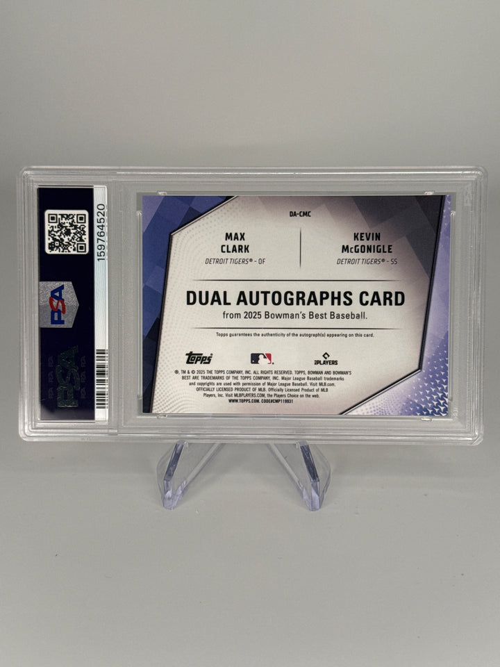 Max Clark/Kevin McGonigle 2025 Bowman's Best Dual Auto Orange Refractor, 16/25, PSA 9 Mint