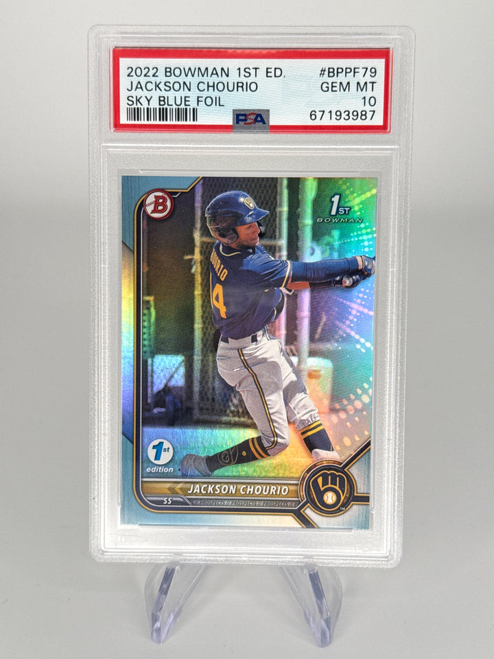 Jackson Chourio 2022 Bowman 1st Edition Sky Blue Foil, PSA 10 Gem Mint