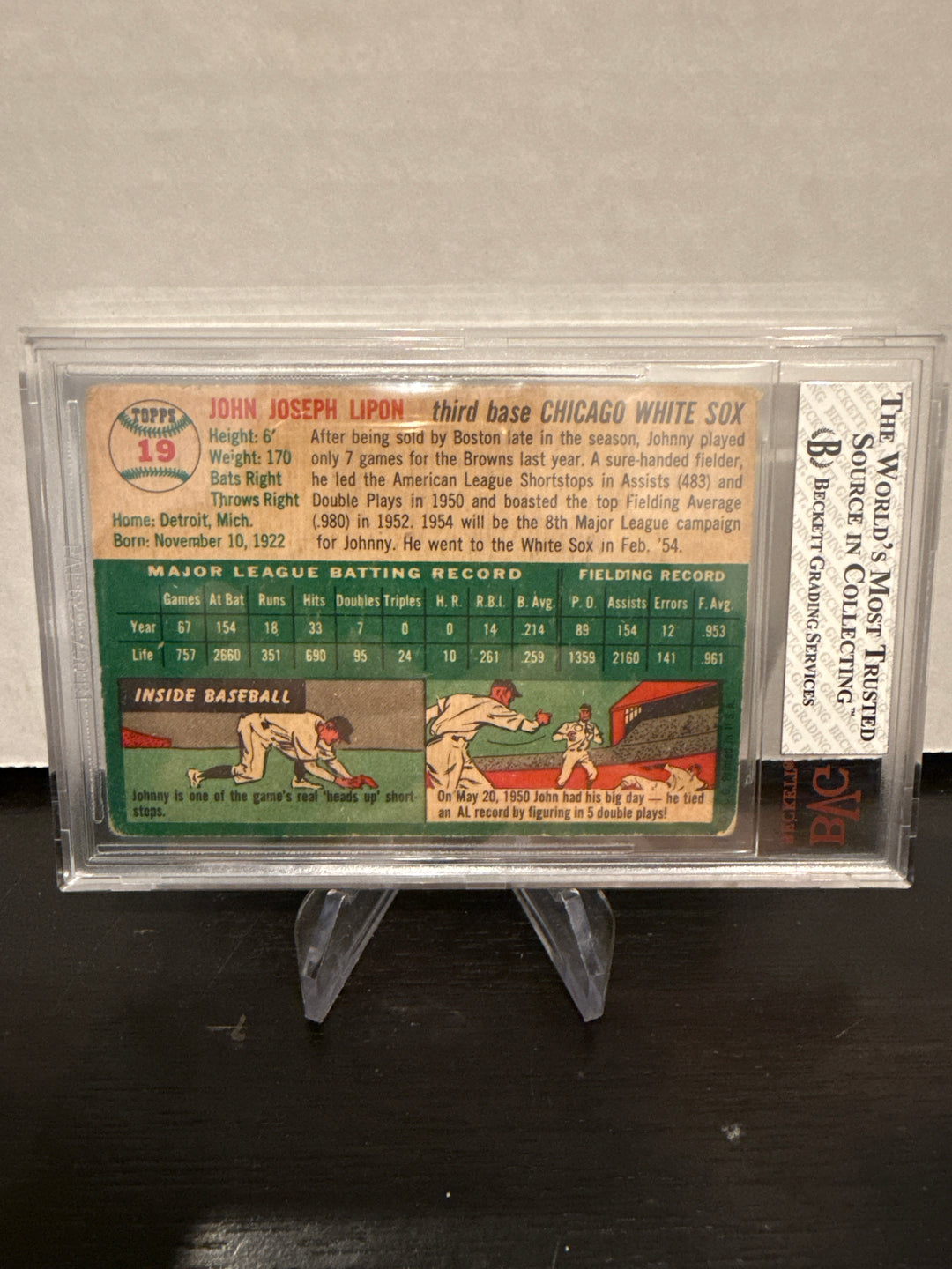 Johnny Lipon 1954 Topps, BVG 3