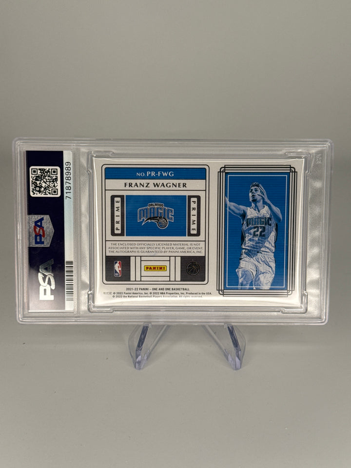Franz Wagner 2021 Panini One and One Prime Rookie Jersey Auto, 10/99, PSA 9 Mint