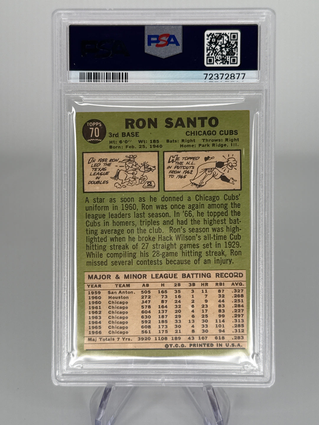 Ron Santo 1967 Topps, PSA 5