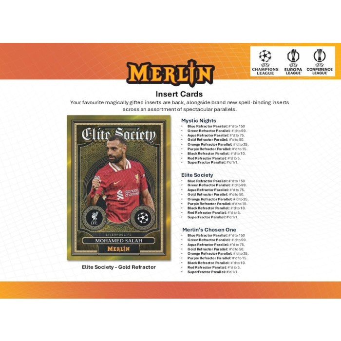 Merlin trading card packaging with a soccer player card on a white background