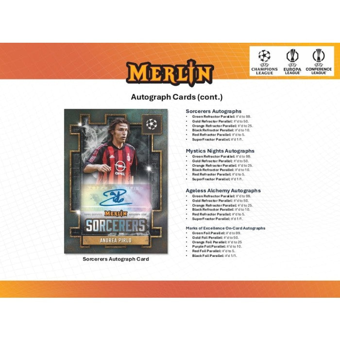 Merlin autograph card packaging with a soccer player on the card