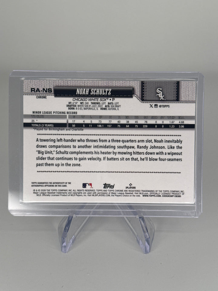 Noah Schultz 2026 Topps Chrome Purple Refractor Rookie Auto, 63/75