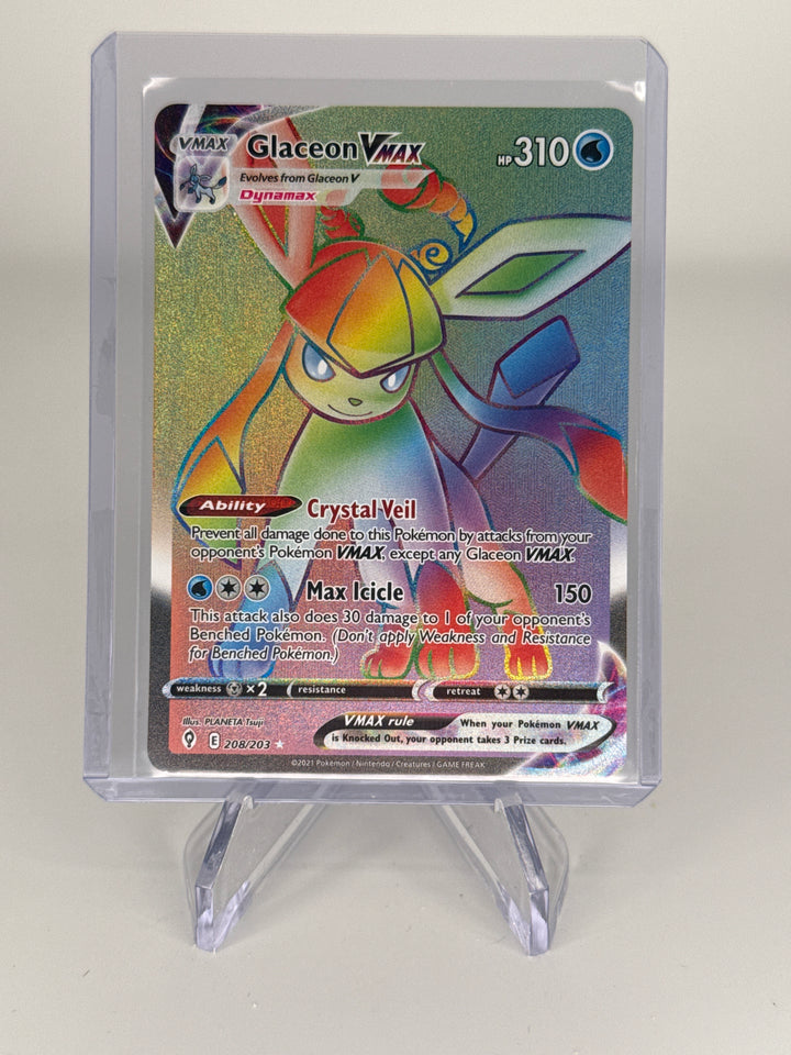 Pokemon TCG 2022 Glaceon VMax Evolving Skies Rainbow Secret Rare Holofoil, 208/203