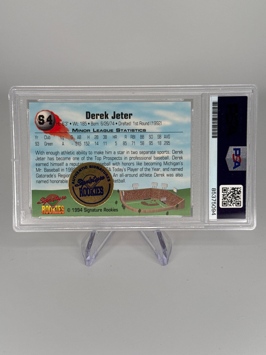 Derek Jeter 1994 Signature Rookies Auto, 679/1000, PSA 10 Auto