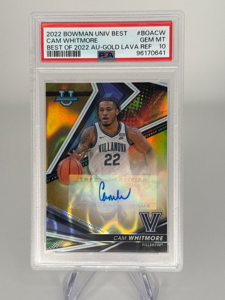 Cam Whitmore 2022 Bowman University Best Gold Lava Refractor Auto, 36/75, PSA 10 Gem Mint