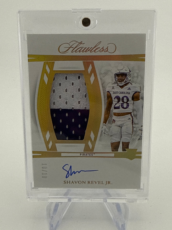 Shavon Revel Jr. 2025 Panini Flawless Collegiate Rookie Patch Auto Gold, 10/10