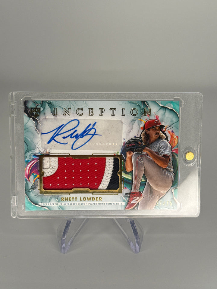 Rhett Lowder 2025 Topps Inception Aqua Rookie Patch Auto, 27/75