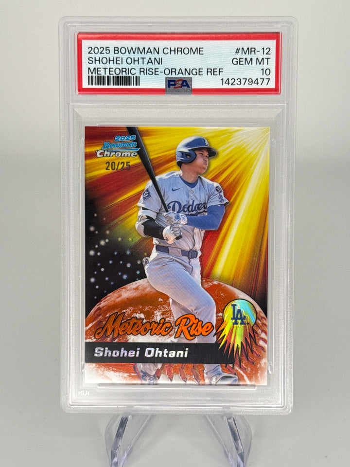 Shohei Ohtani 2025 Bowman Chrome Meteoric Rise Orange Refractor, 20/25, PSA 10 Gem Mint