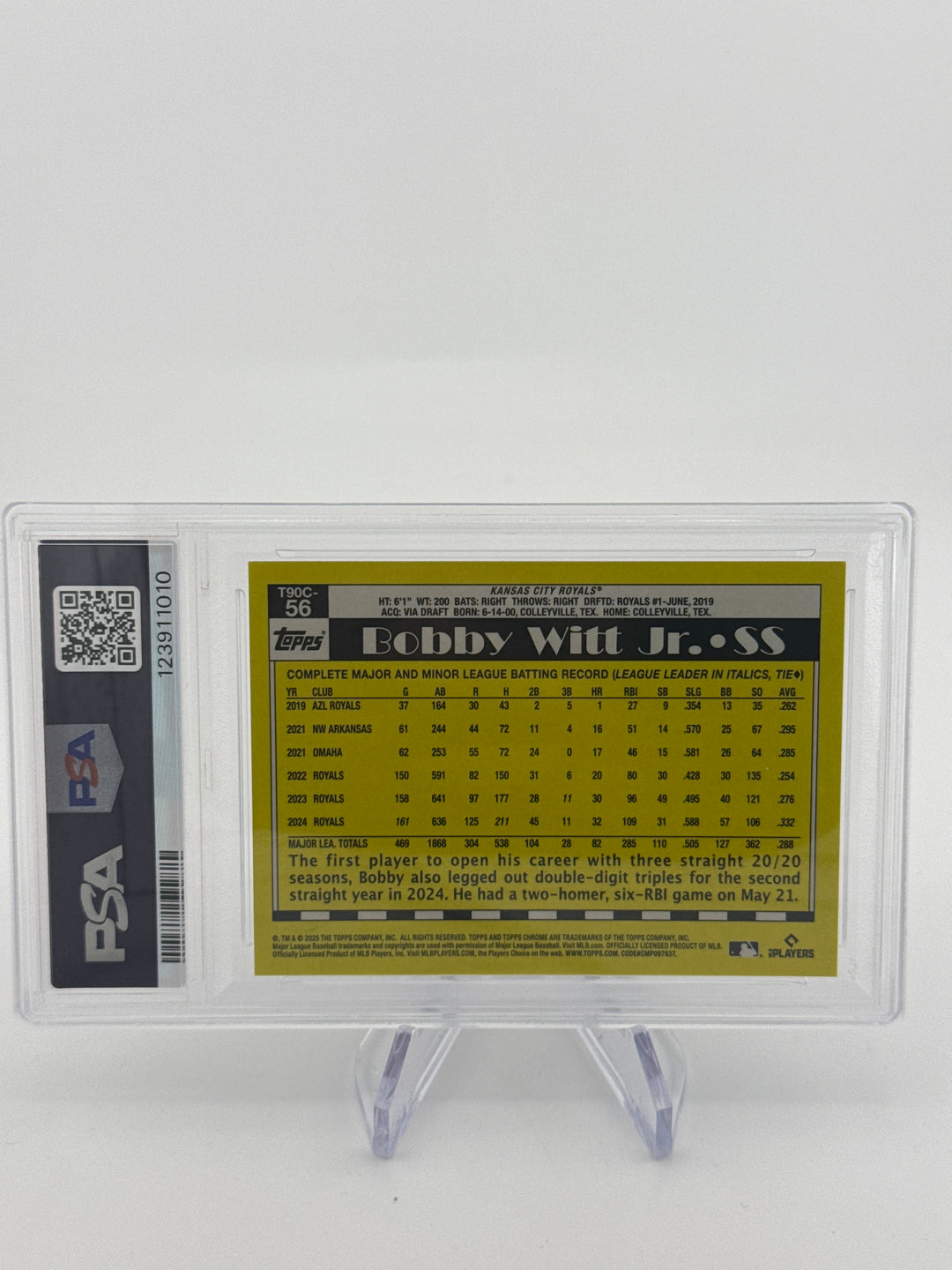 Bobby Witt Jr 2025 Topps Silver Pack Orange Refractor, 16/25, PSA 10 Gem Mint