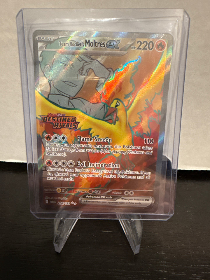 Pokemon TCG 2025 Team Rocket's Moltres EX Destined Rivals Full Art Illustration Rare Stamped, 208/182