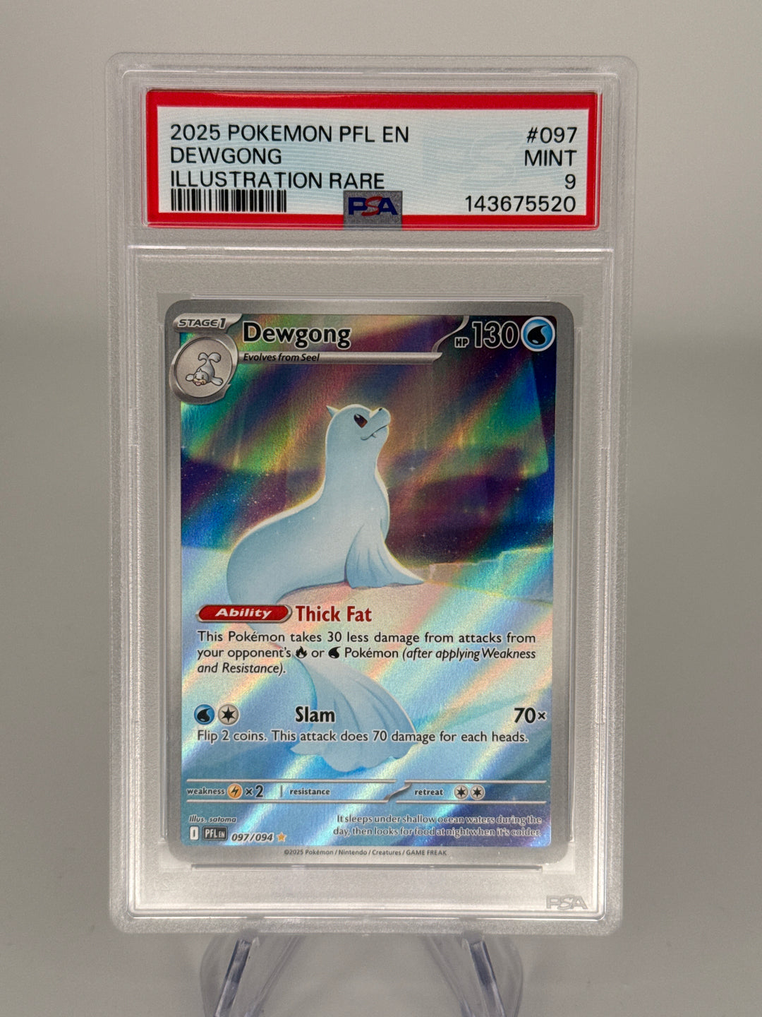 Pokemon TCG 2025 Dewgong Phantasmal Flames Illustration Rare, 097/094, PSA 9 Mint