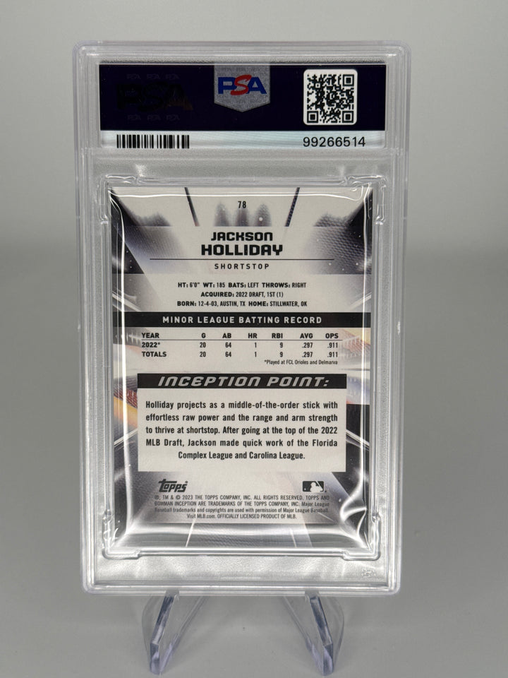 Jackson Holliday 2023 Bowman Inception Blue Foil, 80/99, PSA 10 Gem Mint
