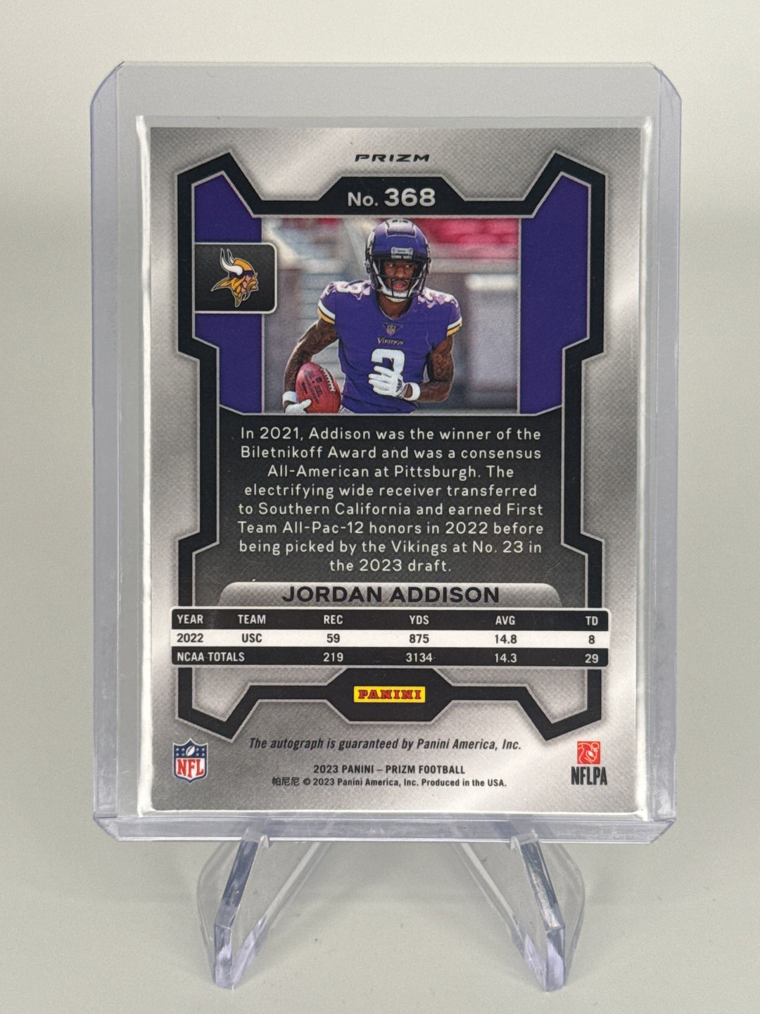 Jordan Addison 2023 Panini Prizm Silver Rookie Auto