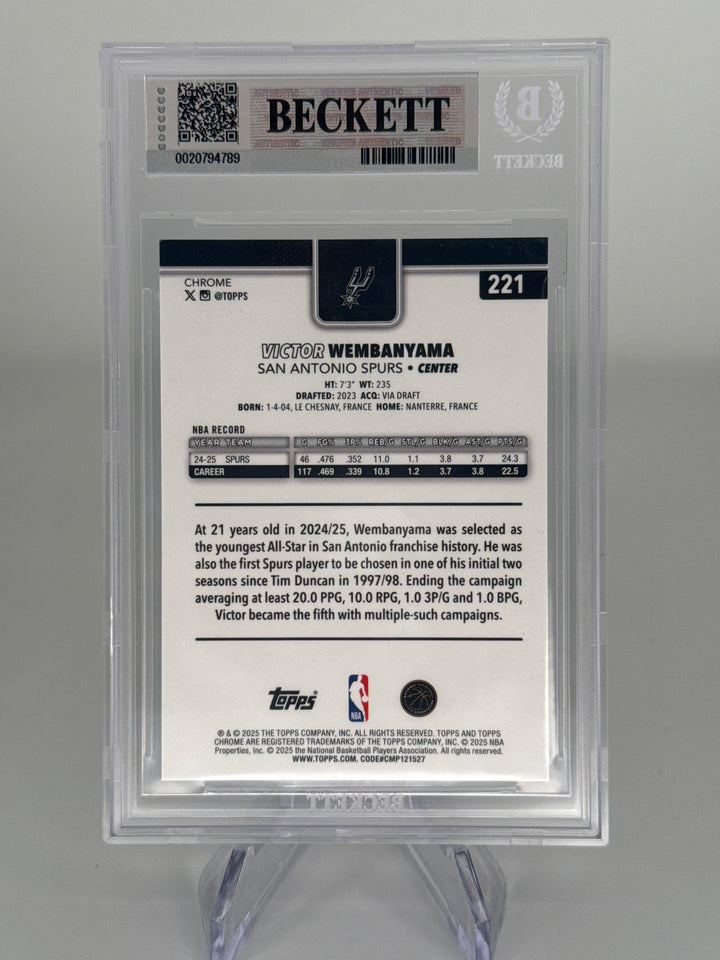 Victor Wembanyama 2025 Topps Chrome Aqua Basketball Refractor, 168/199, BGS 9 Mint