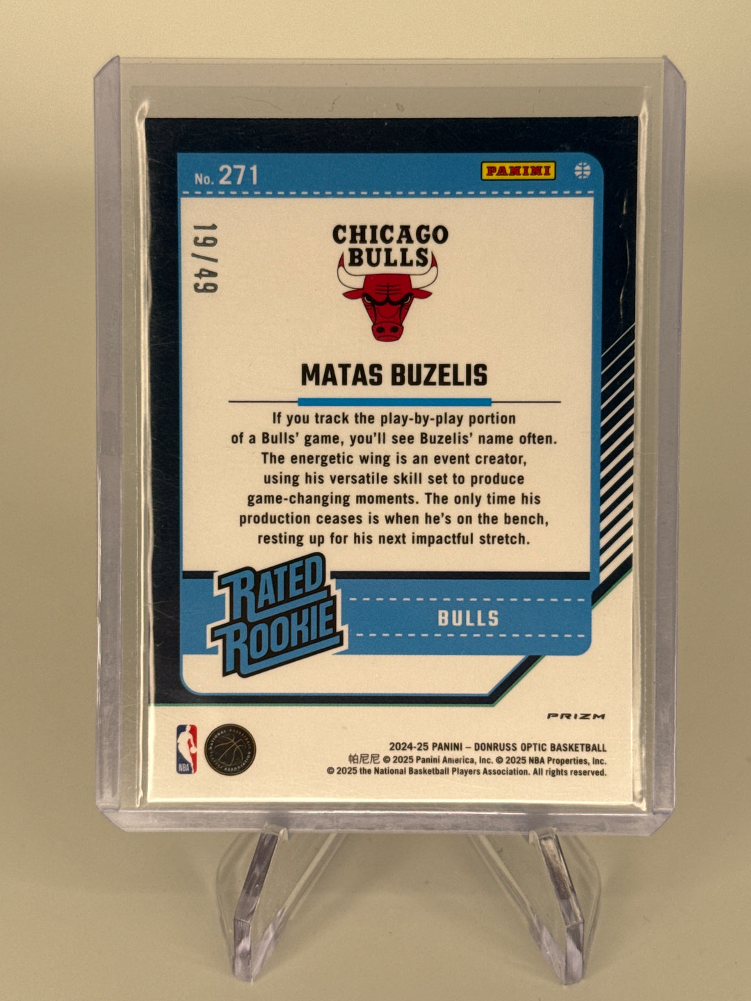 Matas Buzelis 2024 Panini Donruss Optic Rated Rookie Blue Choice, 19/49