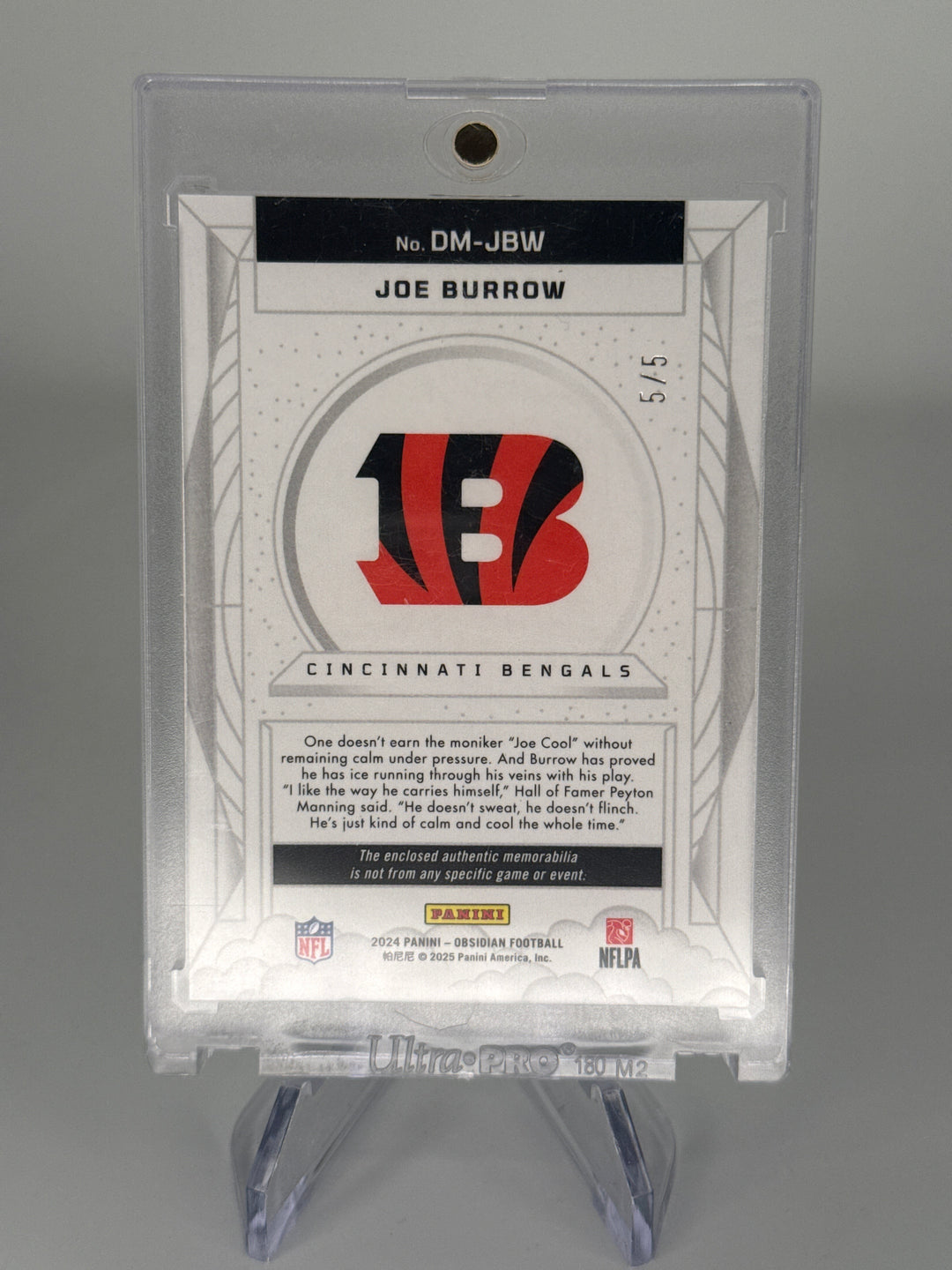 Joe Burrow 2024 Panini Obsidian Dusk Green Flood Nike Swoosh Relic, 5/5