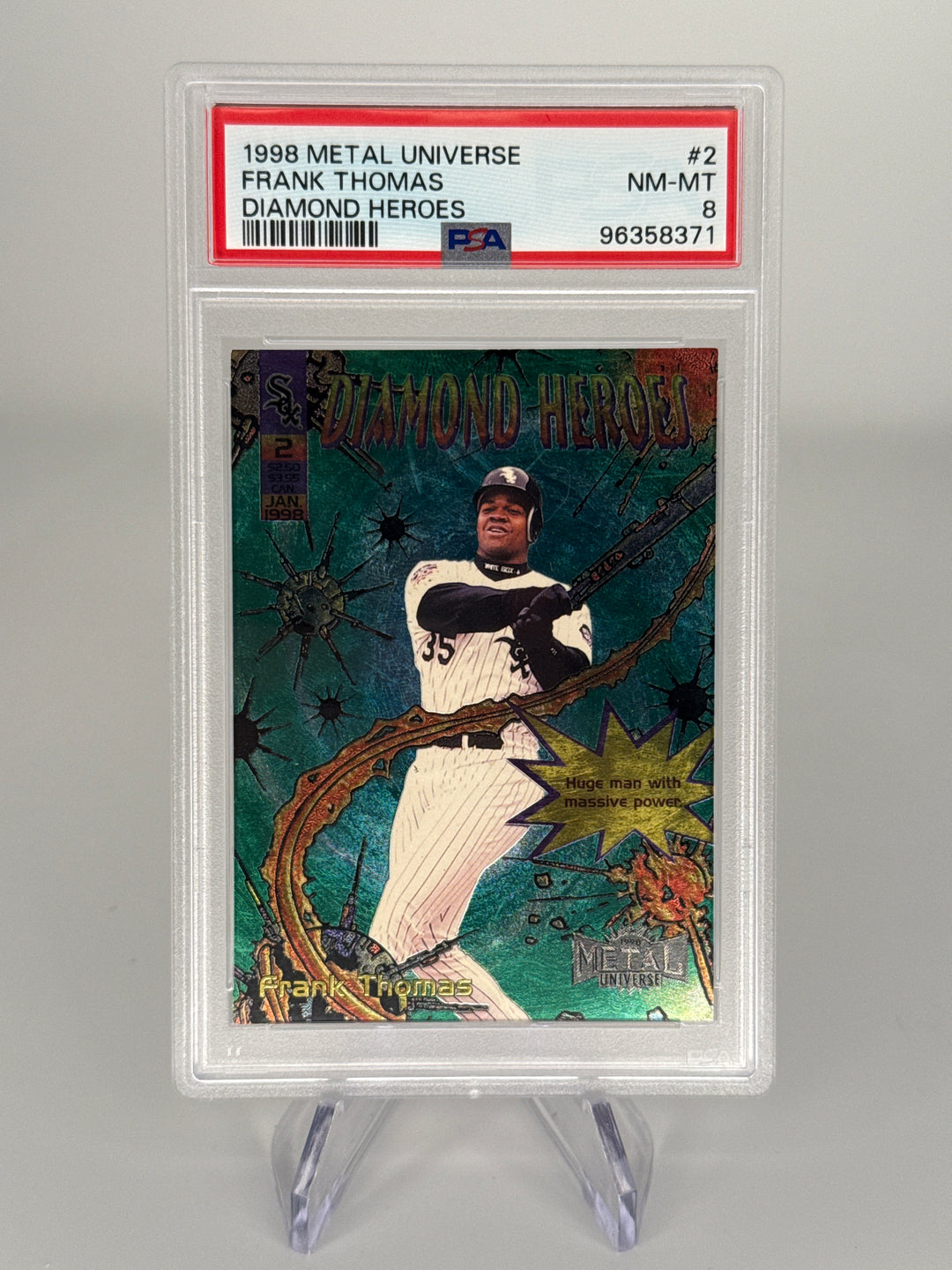 Frank Thomas 1998 Metal Universe Diamond Heroes, PSA 8