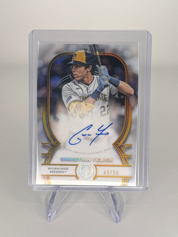 Christian Yelich 2026 Topps Tribute Gold Auto, 48/50