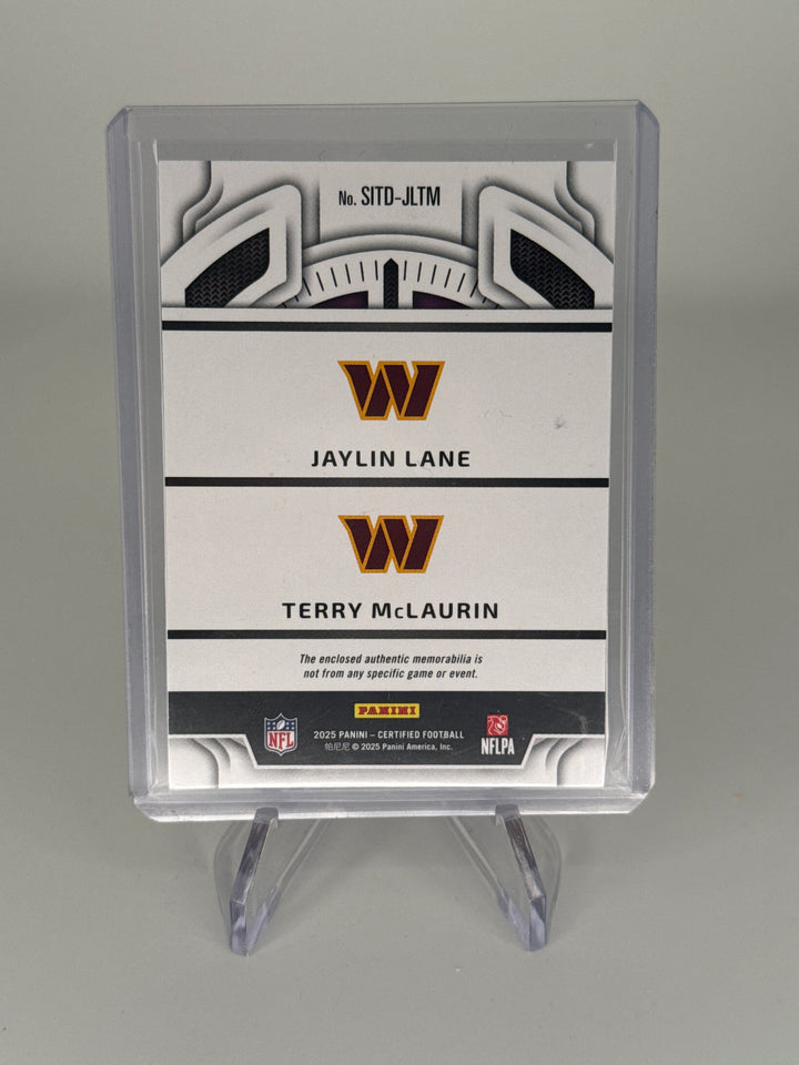 Jaylin Lane/Terry McLaurin 2025 Panini Certified Stiches in Time Dual Relic, 10/25