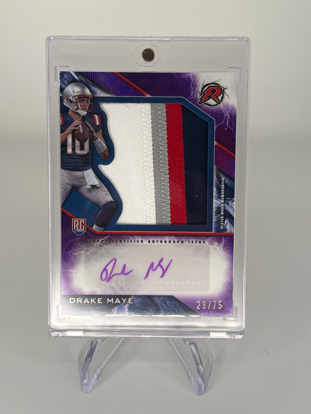 Drake Maye 2024 Topps Resurgence Purple Rookie Patch Auto, 29/75