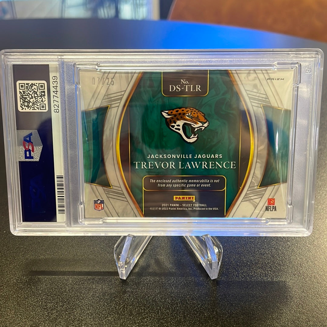 Trevor Lawrence 2021 Panini Select Tie Die Prizm Rookie Jersey Relic, 07/25, PSA 9 Mint