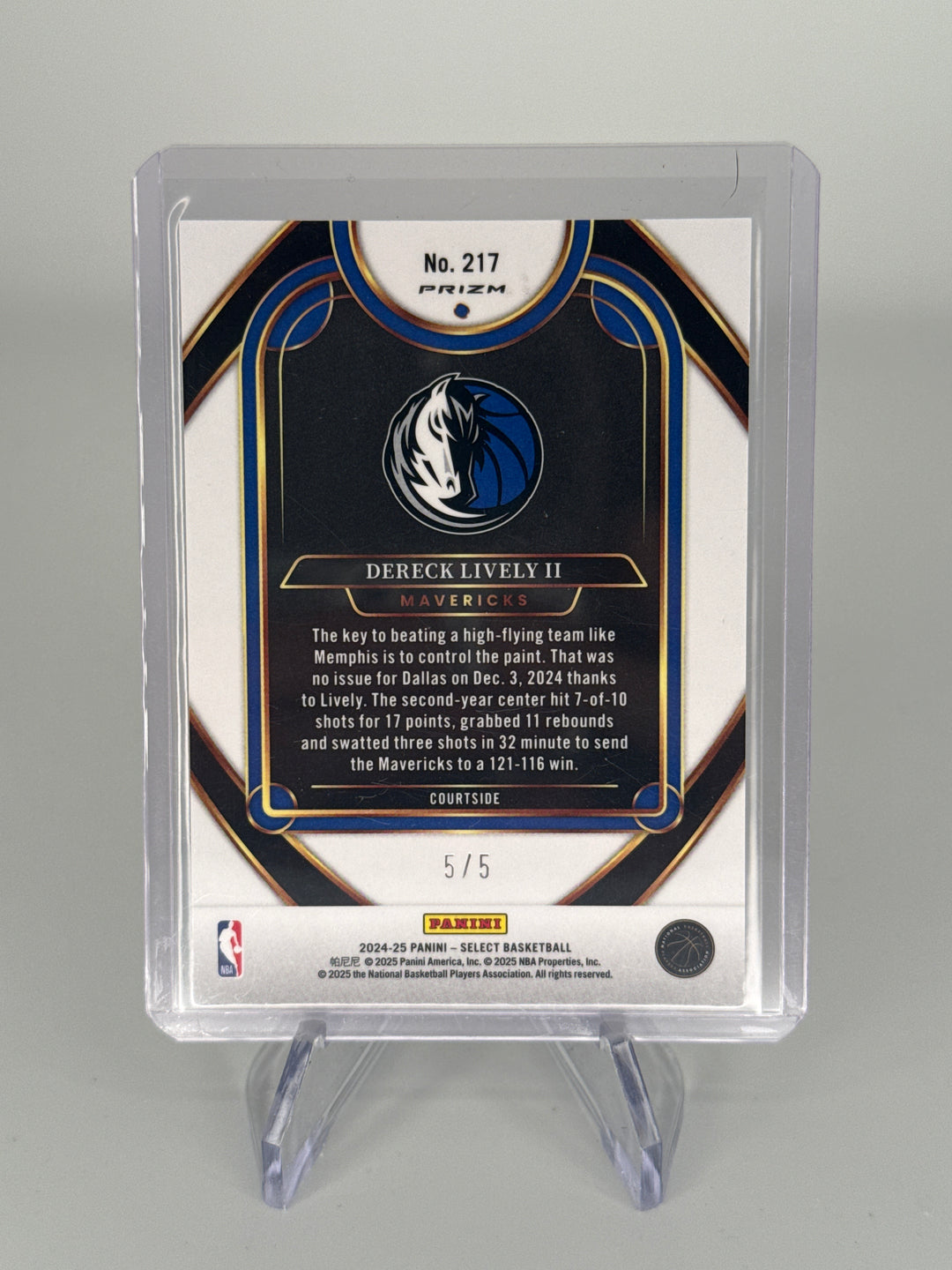 Dereck Lively II Panini Select Green Prizm, 5/5