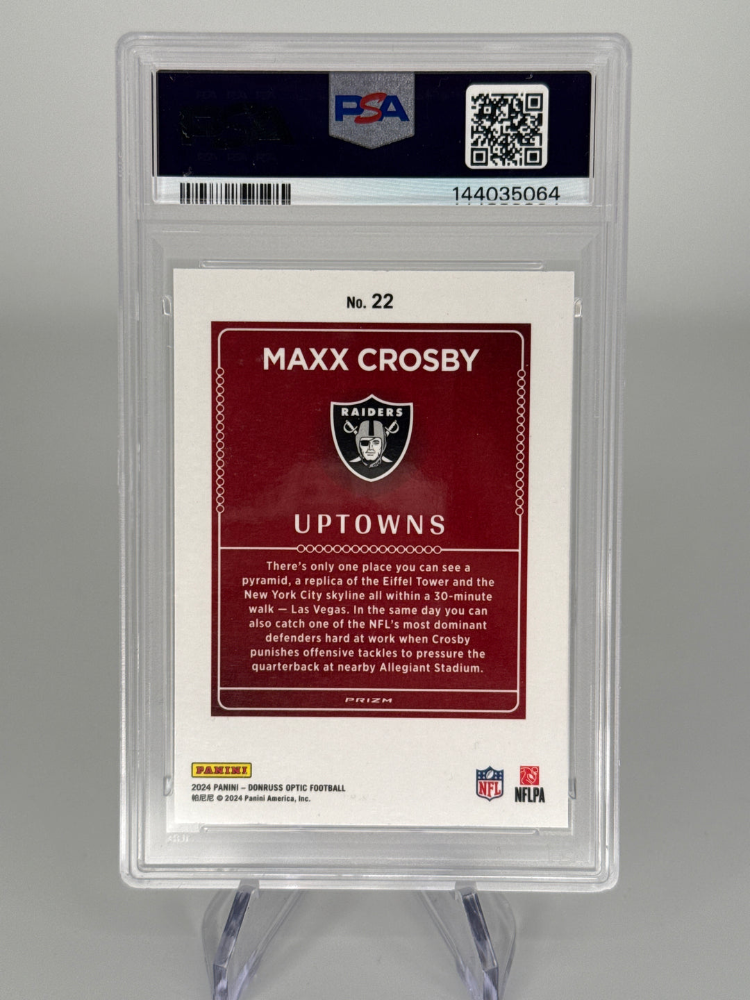 Maxx Crosby 2024 Panini Donruss Optic SSP Uptowns Case Hit, PSA 9 Mint