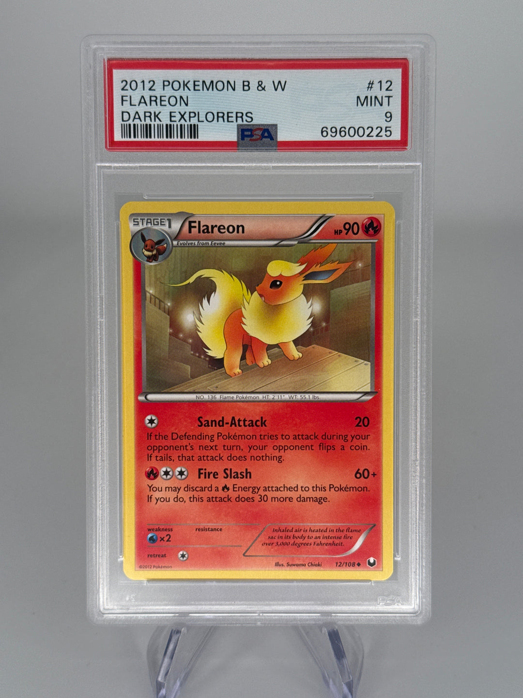 Pokemon TCG 2012 Flareon B&W Dark Explorers, 12/108, PSA 9 Mint