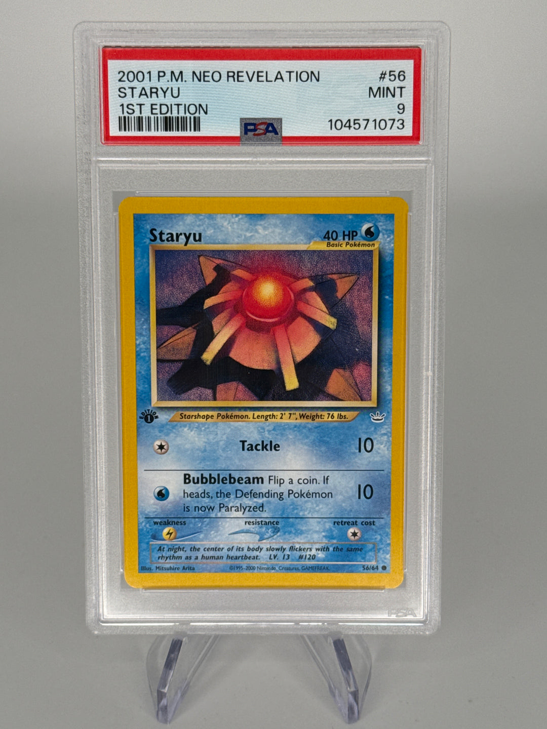 Pokemon TCG 2001 Staryu 1st Edition Neo Revelation, 56/64, PSA 9 Mint