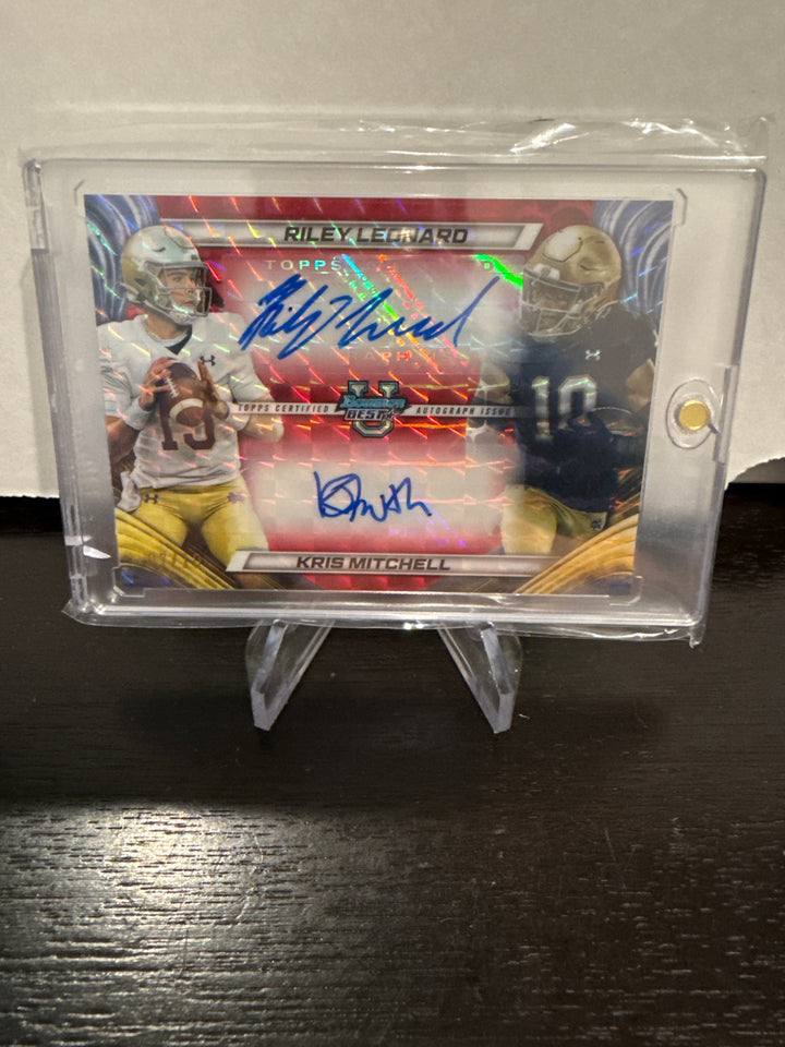 Riley Leonard/Kris Mitchell 2024 Bowman Best University Dual Red Refractor Auto, 07/10